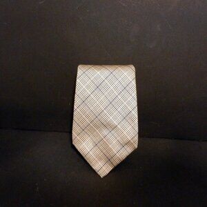 Rolls-Royce Authentic Logo Classical Grid Shape Beige/Blue Men Silk Tie VTG 3574